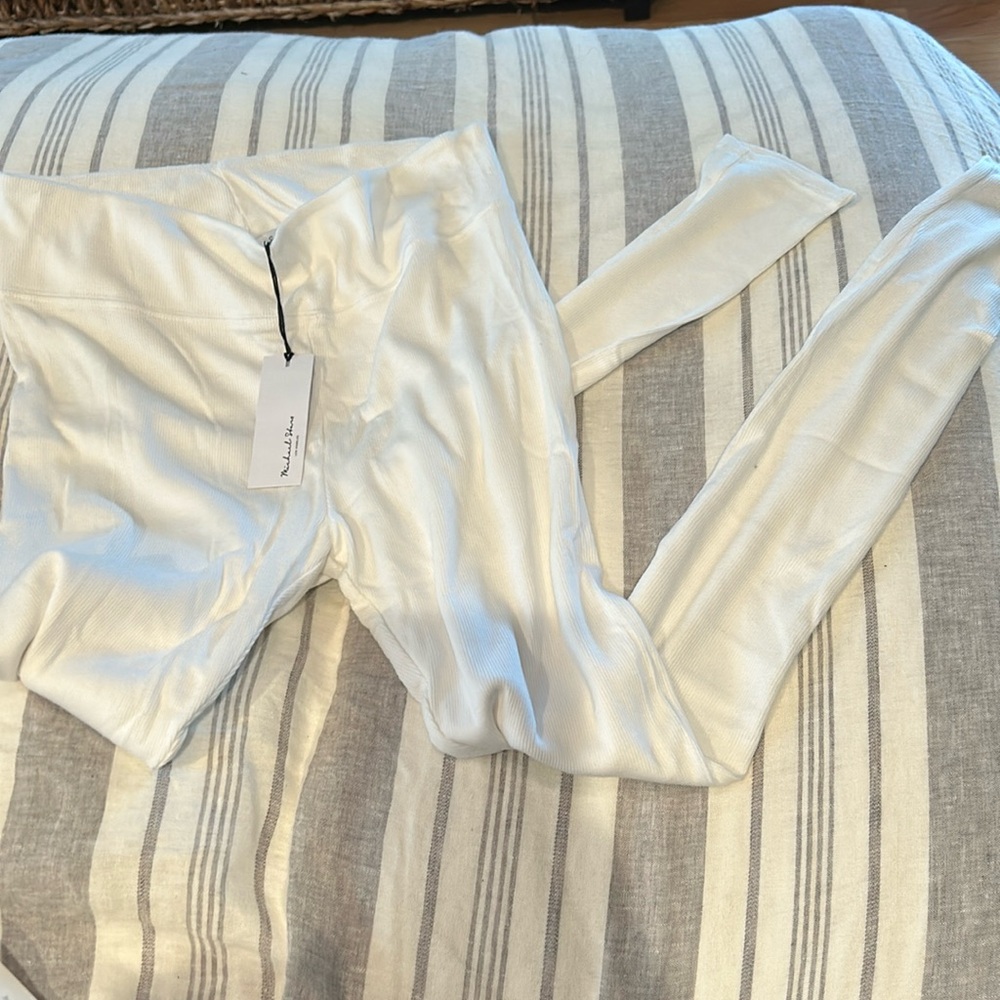 NWT Michael Stars Los Angeles white ribbed leggings